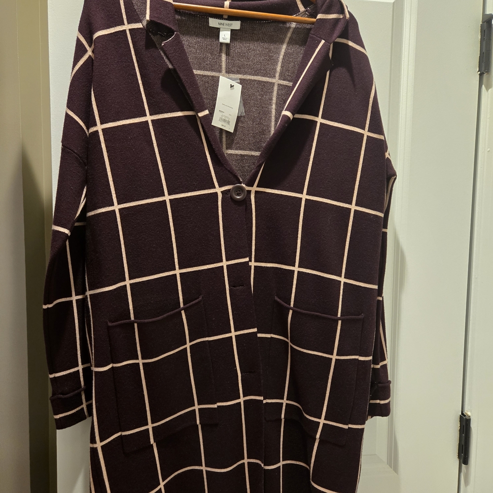 Nine West Purple Plaid Button-Down Shirt